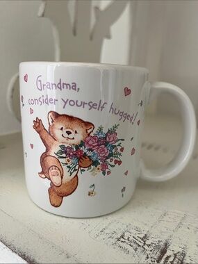 Grandma Consider Yourself Hugged Teddy Bear Flowers Ceramic Coffee Mug Grandma